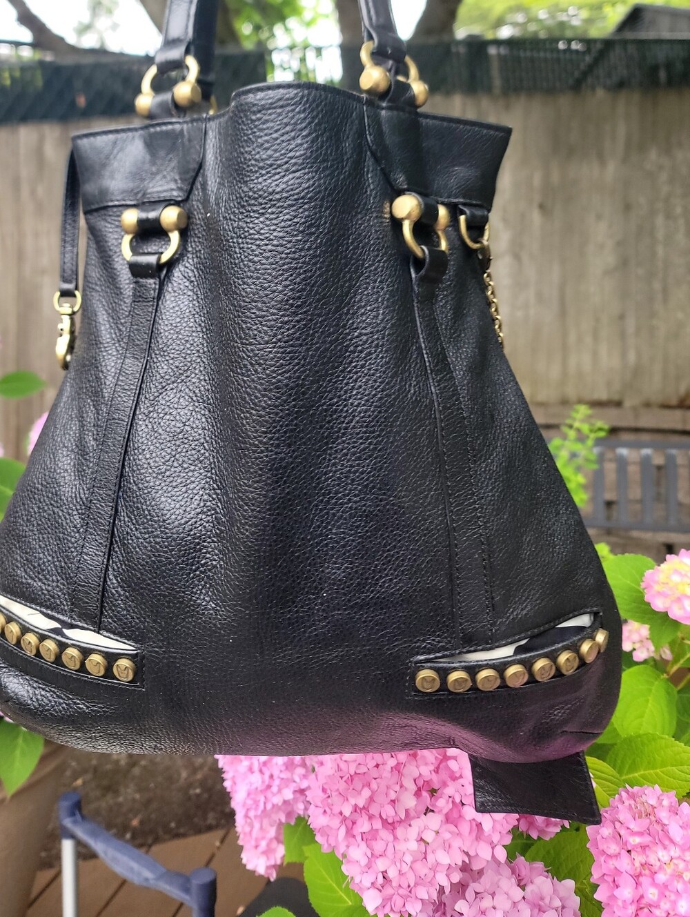 French Bull Jackie Shapiro Black Leather Studded Bag - Picture 13 of 14